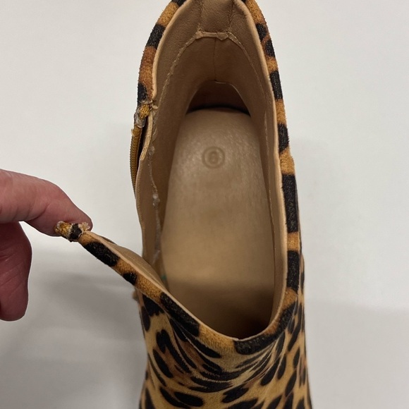 Women's Leopard Print Side Zipper Suede Square Toe Ankle Boots - 8 - Picture 9 of 10